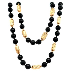 14k Gold Onyx Bead Necklace