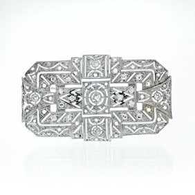 1940s 18k White Gold Diamond Brooch