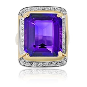 14k Gold Amethyst and Diamond Estate Ring