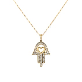 10k Gold Diamond Hamsa Heart Pendant Necklace