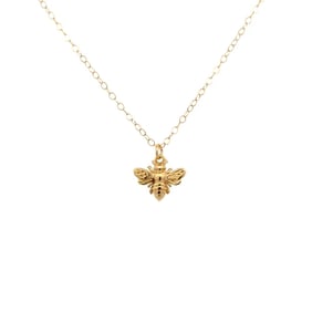 14k Gold Petite Bee Charm Pendant Necklace