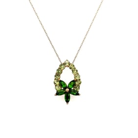 10k Gold Peridot and Chrome Diopside Flower Pendant Necklace