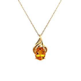14k Gold Oval Citrine Pendant Necklace