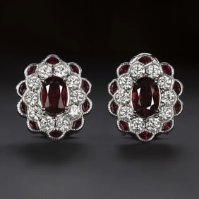 14k White Gold Ruby and Diamond Halo Stud Earrings