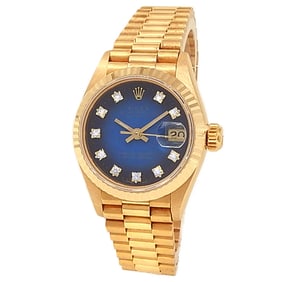Rolex Datejust 18k Gold Blue Vignette Diamond Dial Ladies Watch
