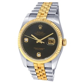 Rolex Datejust 18k Yellow Gold Stainless Steel Diamond Dial Men’s Watch