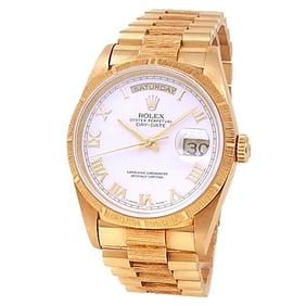 Rolex Day-Date 18k Yellow Gold Bark President White Dial Men’s Watch