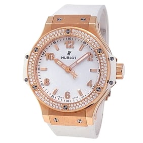 Hublot Big Bang 18k Rose Gold Diamond White Rubber Ladies Watch