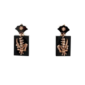 Victorian 14k Gold Onyx Pearl Earrings