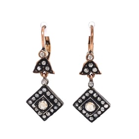 Victorian Silver Gold Rose Cut Diamond Earrings