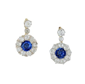 Victorian Platinum 18k Sapphire Diamond Earrings
