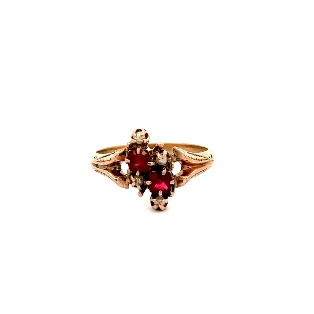 Victorian 9k Gold Synthetic Ruby Pearl Ring (1 of 2)