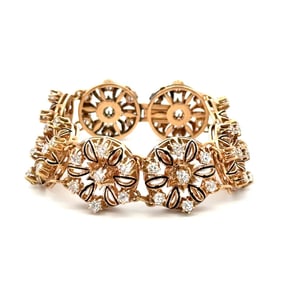 Victorian 14k Gold OMC Diamond Enamel Bracelet