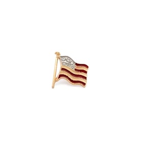 14k Gold Diamond Enamel American Flag Pin
