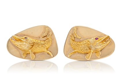 1970s Tiffany & Co. 14k Gold Ruby Fish Cufflinks