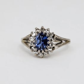 Vintage 14k White Gold Sapphire Diamond Ring