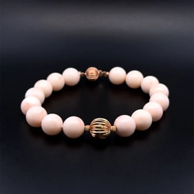 14k Gold Angel Skin Coral Bead Bracelet 8in