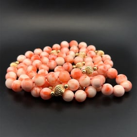 14k Gold Coral Bead Necklace 35in 84g