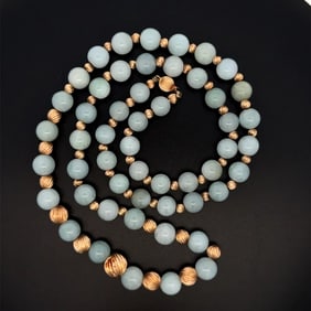 14k Gold Nephrite Jade Bead Necklace 28in 78g