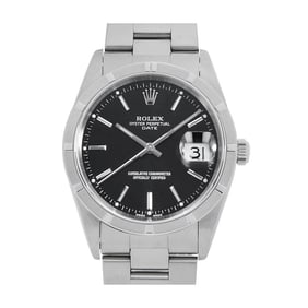 Rolex Oysterdate 34mm Steel Watch Black Dial