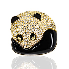 H. Stern 18k Gold Diamond Onyx Panda Brooch