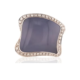 Movado 18k White Gold Diamond Chalcedony Ring