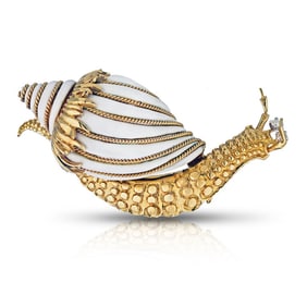 David Webb 18k Gold Enamel Snail Brooch