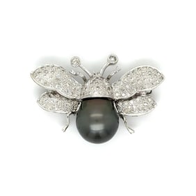 14k WG Diamond & Tahitian Pearl Bee Brooch