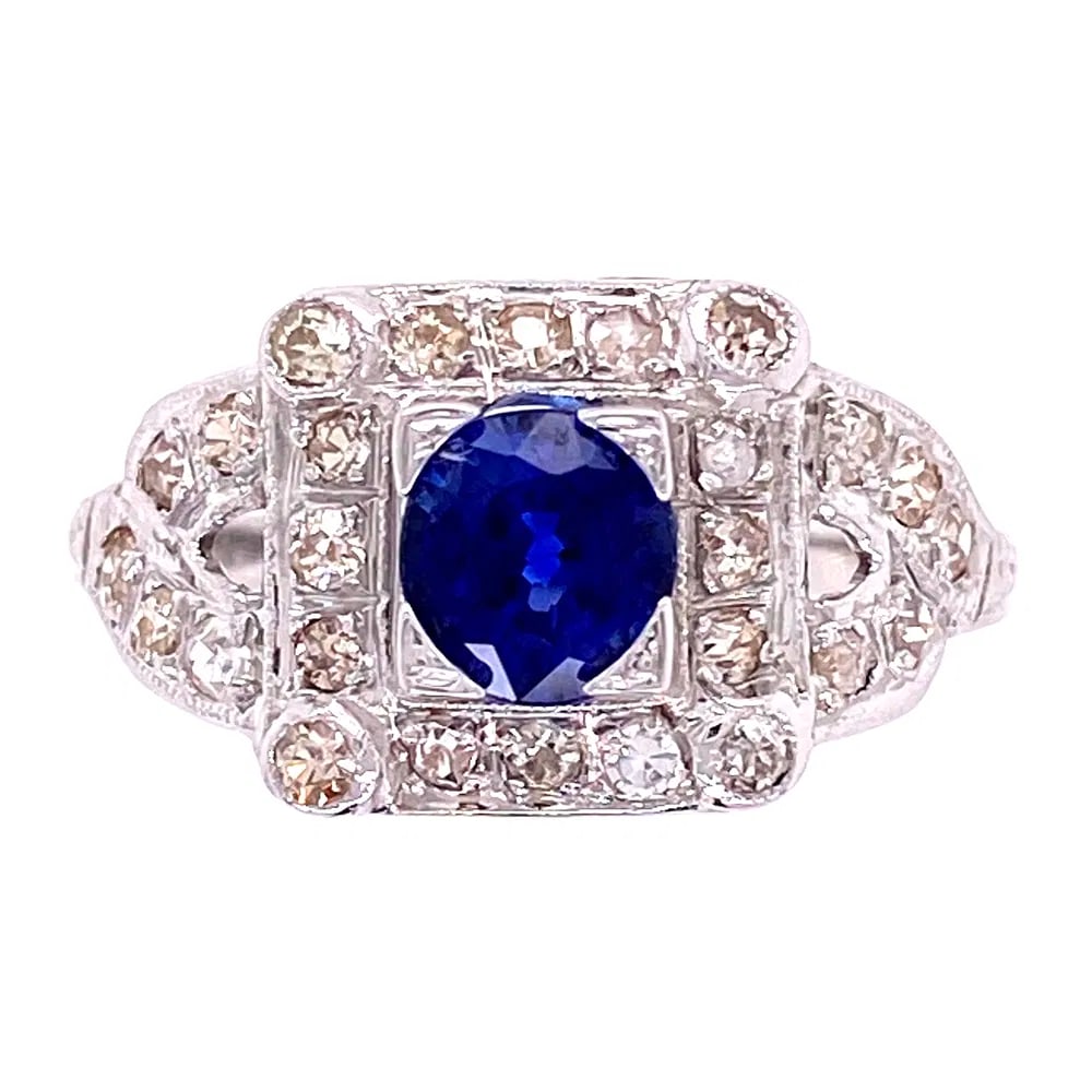 Art Deco 18k WG Sapphire Diamond Ring (1 of 4)