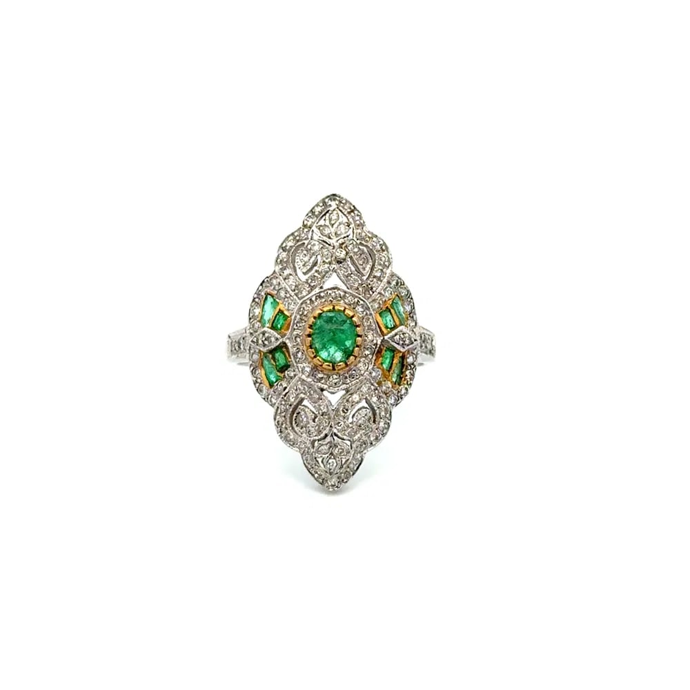 Art Deco Style 18k WG Emerald Diamond Ring (1 of 4)
