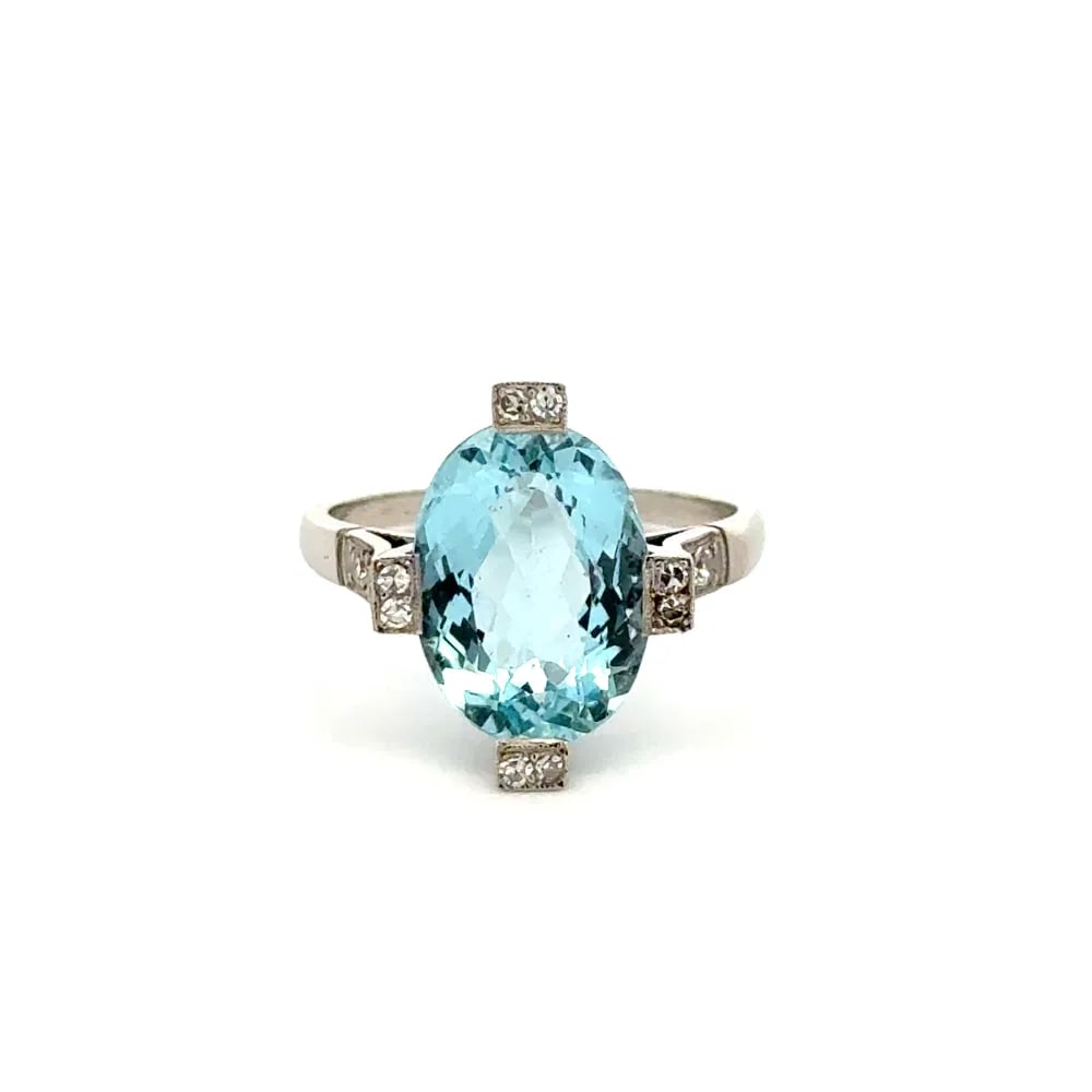 Art Deco Platinum Aquamarine Diamond Ring (1 of 4)
