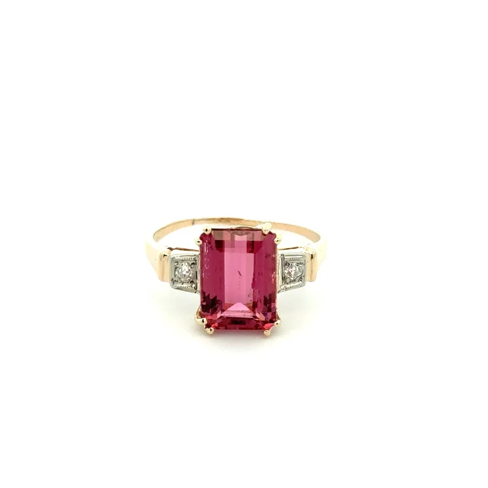 Art Deco 14k Gold Rubellite Diamond Ring (1 of 4)