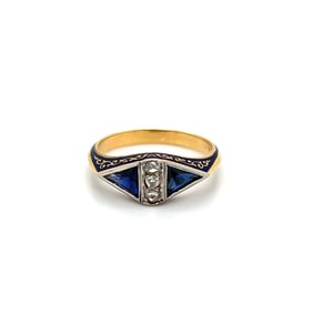 Art Deco 18k Gold Enamel Diamond Ring