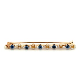 Victorian 14k Sapphire Seed Pearl Brooch