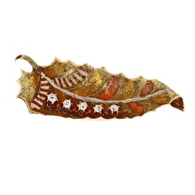 Victorian 14k Multicolor Gold Diamond Leaf Pin