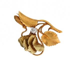 Victorian 18k Floral Diamond Brooch