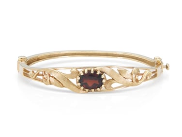 Victorian 14k Garnet Hinged Bangle Bracelet