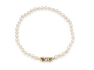 1960s French Pearl Tourmaline Diamond Necklace