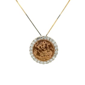 22k Coin Diamond Pendant Necklace