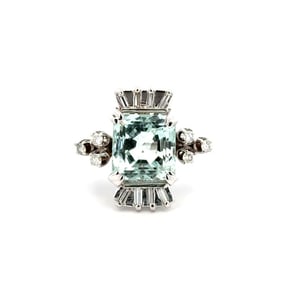 Mid Century 14k WG 12ct Aqua Diamond Ring
