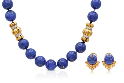 Trio 18k Lapis Diamond Necklace & Earring Set
