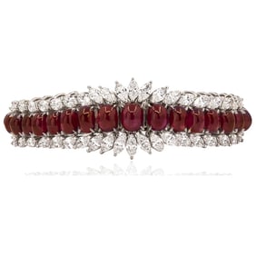 1950s Platinum Burma Ruby Diamond Bracelet