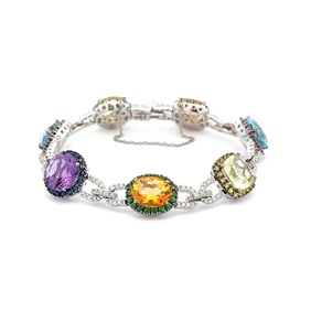 14k WG Rainbow Gem Diamond Station Bracelet