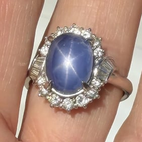 Platinum 7.37ct Star Sapphire Diamond Ring