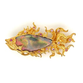 925 GP 15.45ct Opal Fish Brooch Pendant