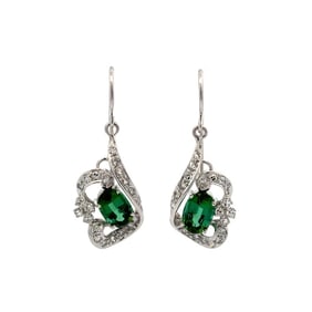 1950s 14k WG Tourmaline Diamond Earrings