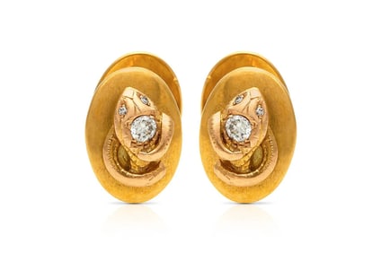 1960s London 18k Gold Diamond Snake Cufflinks