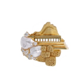 Henry Dunay Sabi Baroque Pearl Diamond Brooch