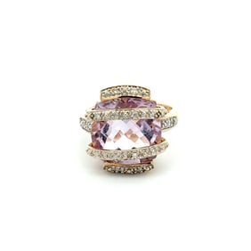 14k Gold 15ct Amethyst & Diamond Ring sz 8