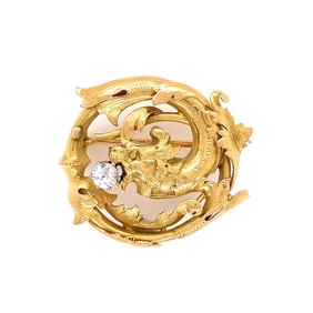 French 18k Gold Griffin Brooch with .22ct Diamond